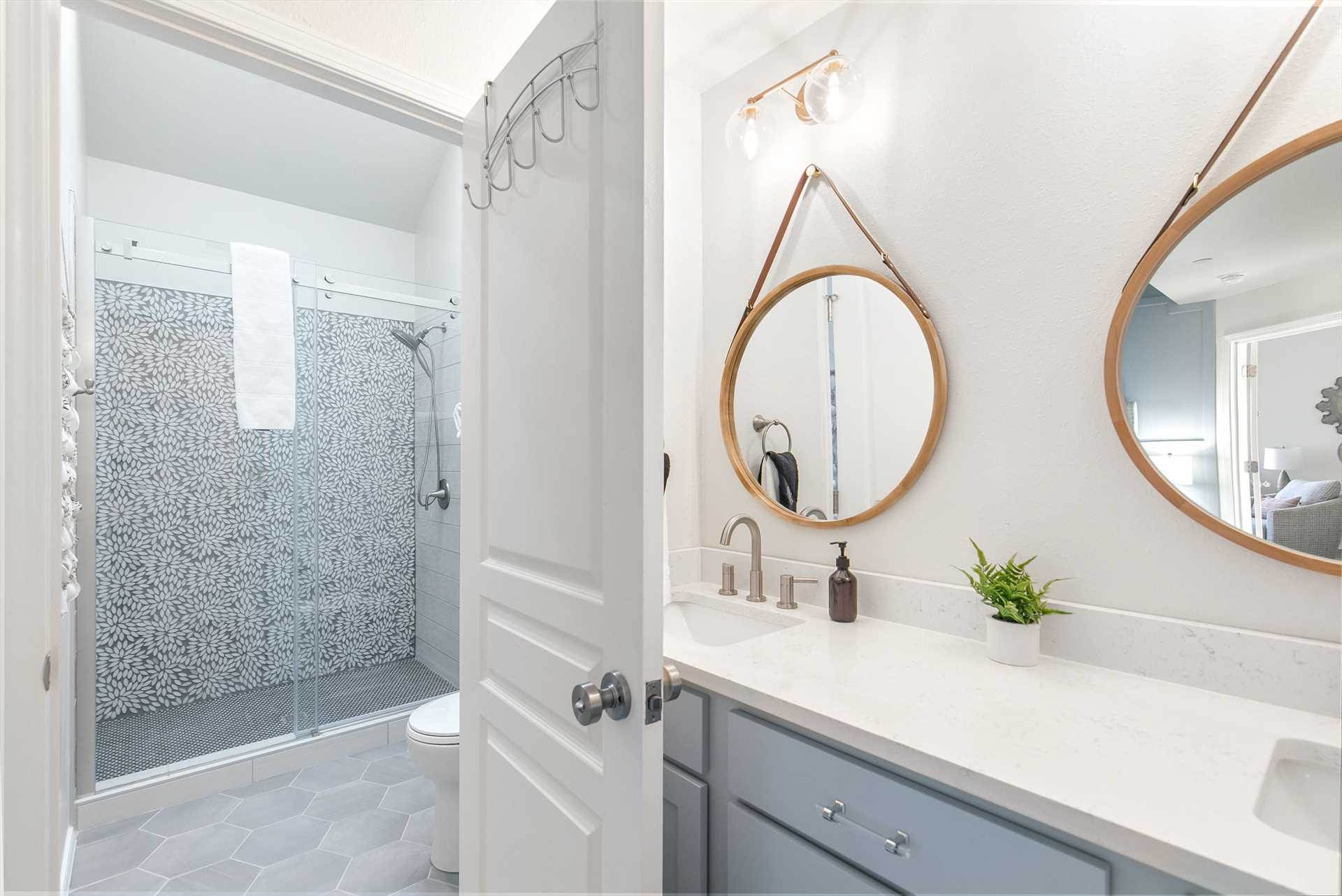 Stunning new bathroom with luxury tile.