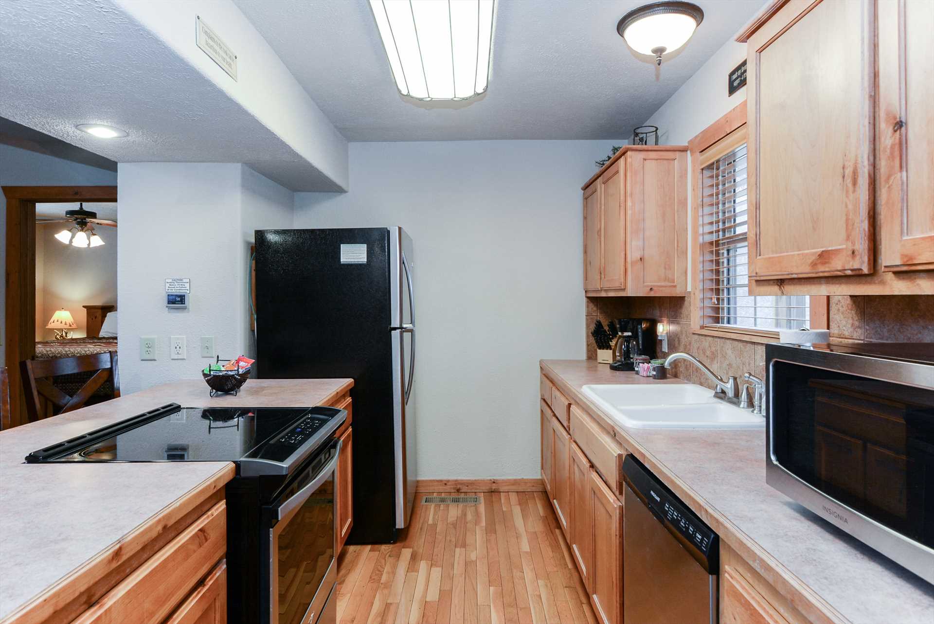 The kitchen boasts updated appliances, Lodge #20.