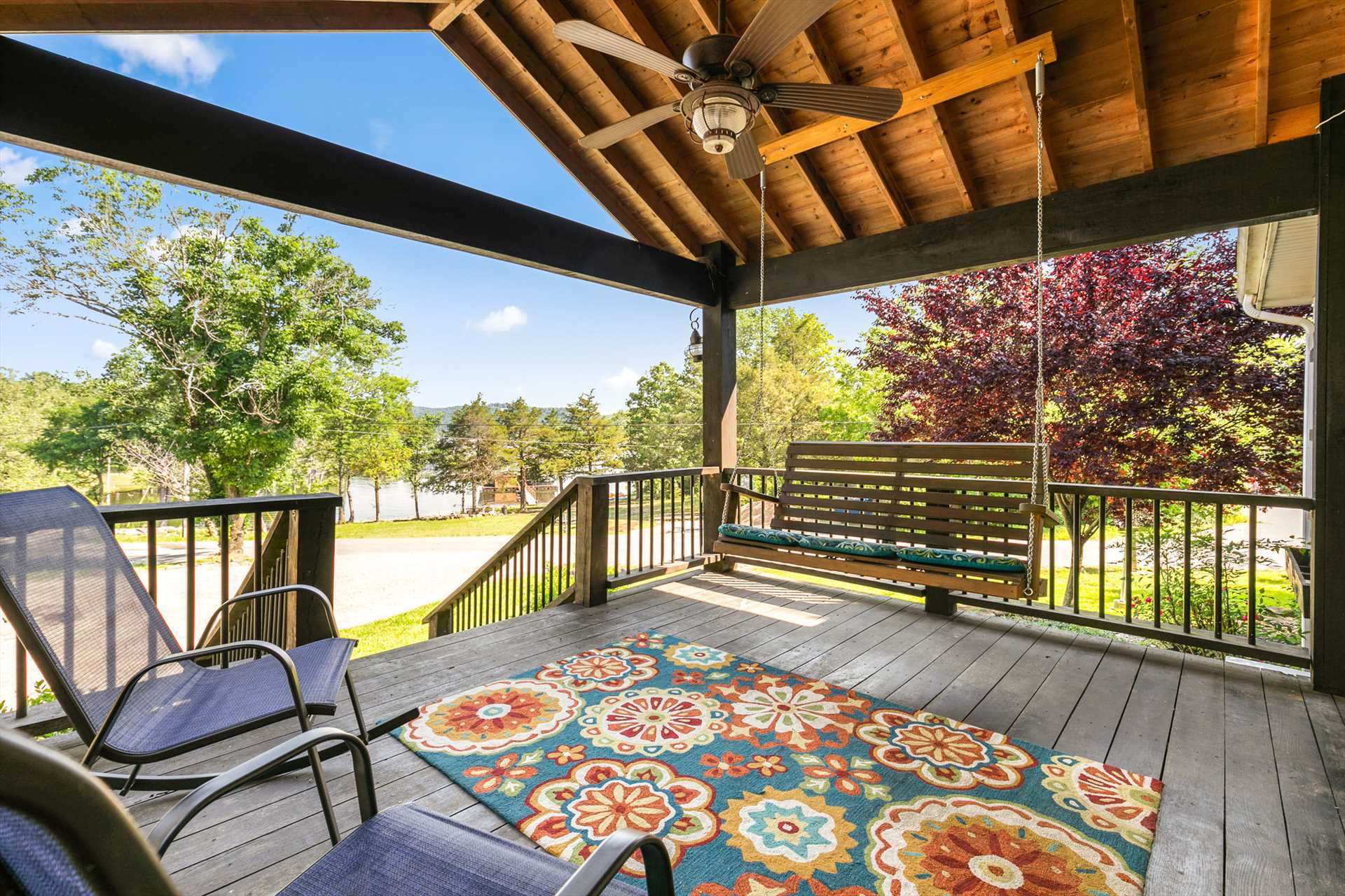 This large covered deck, located off the living room, is a f