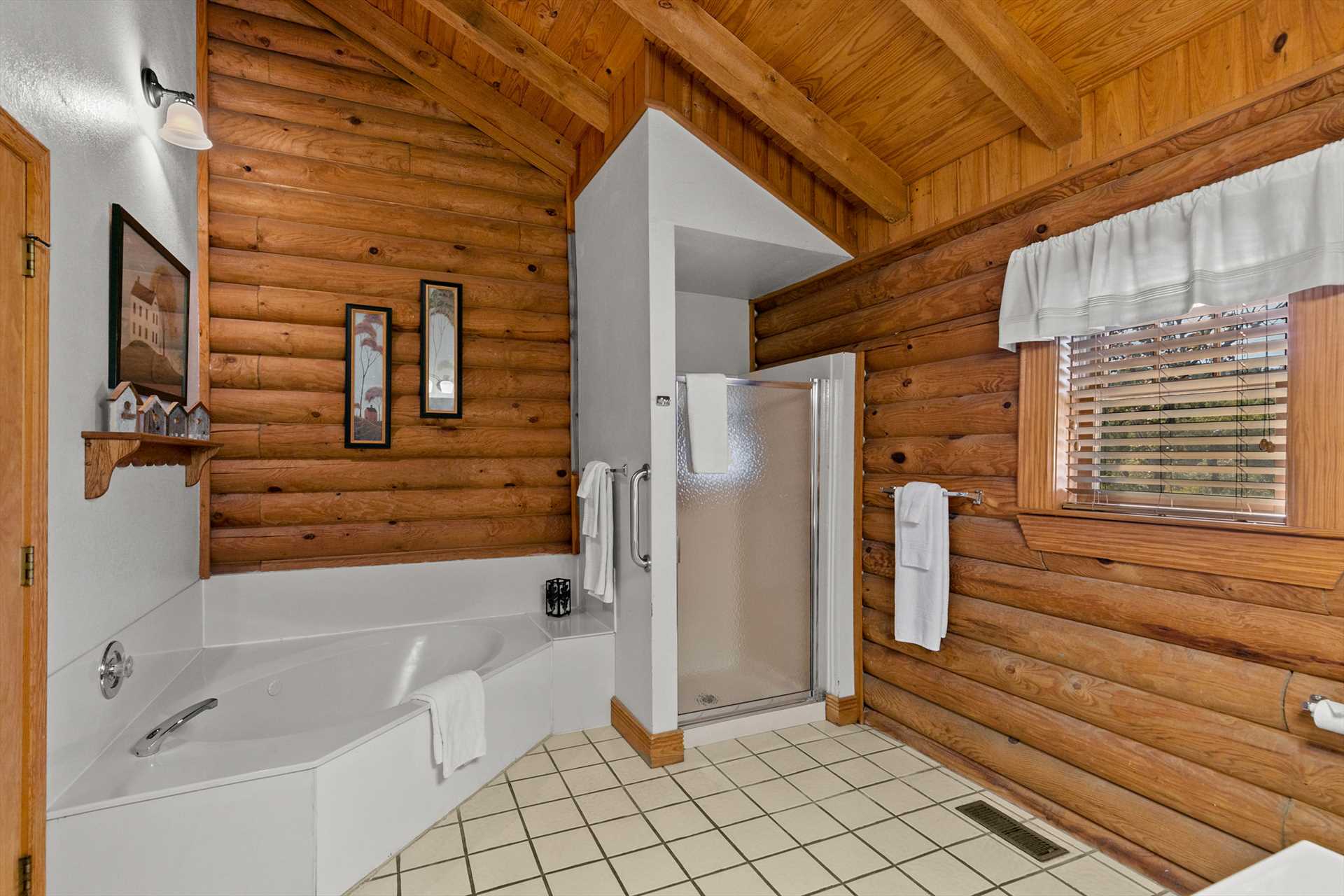 There is a walk-in shower and large jacuzzi tub.