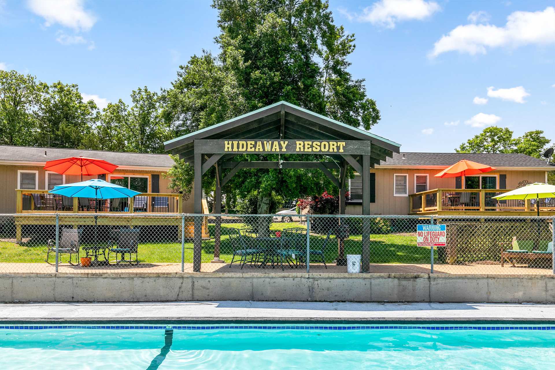 The large pool is easily accessible from every cabin.