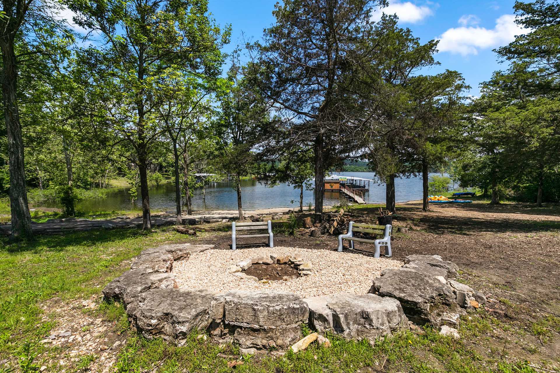 Both fire pits have great lake views.