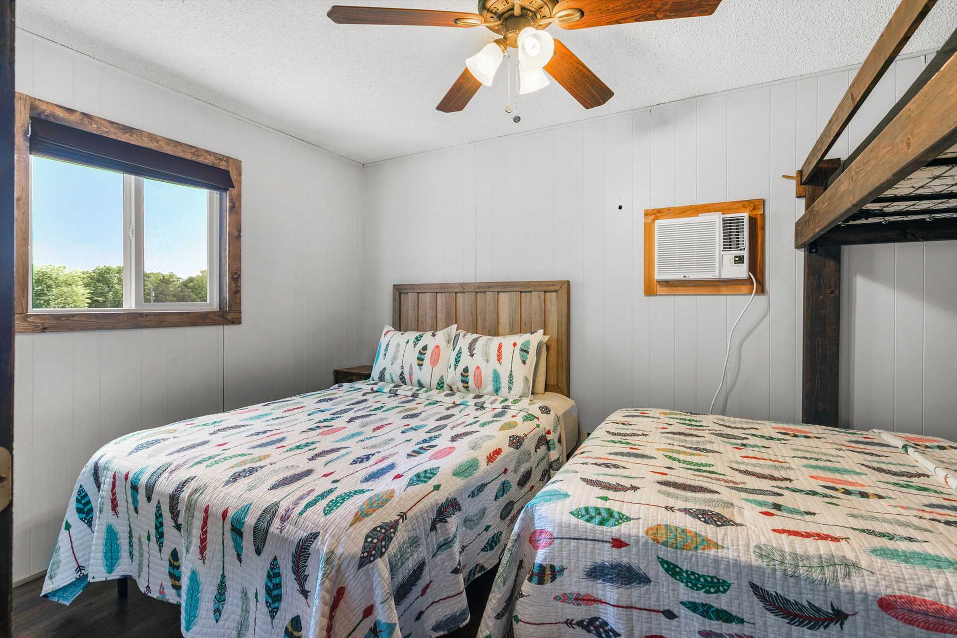 The first of two bedrooms is a bunk room.