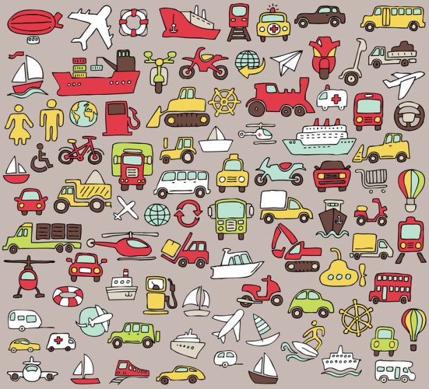 Big doodled transportation icons