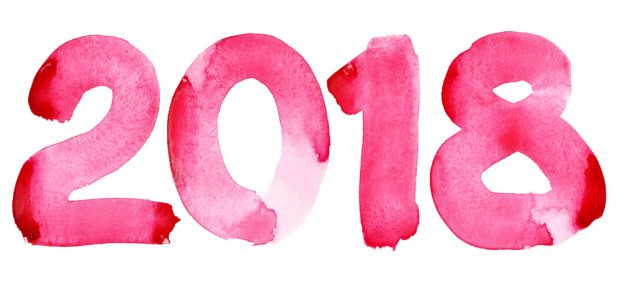 New year 2018 - Red watercolor number isolated on the white background