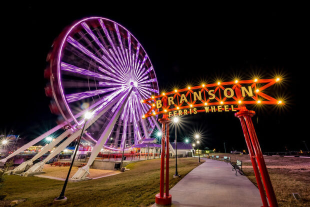 Branson Ferris Wheel at night, one of the best things to do in Branson, MO