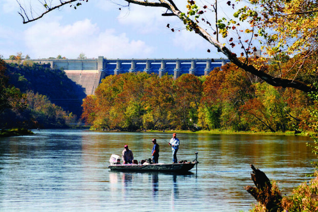 Group of people in fishing boat on Branson lake