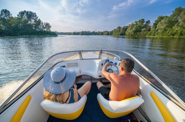 A Couple Enjoying their Branson Boat Rental on Table Rock Lake