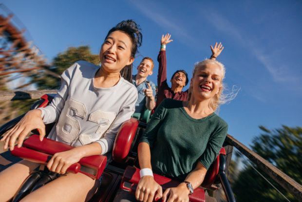 Two women on a roller coaster